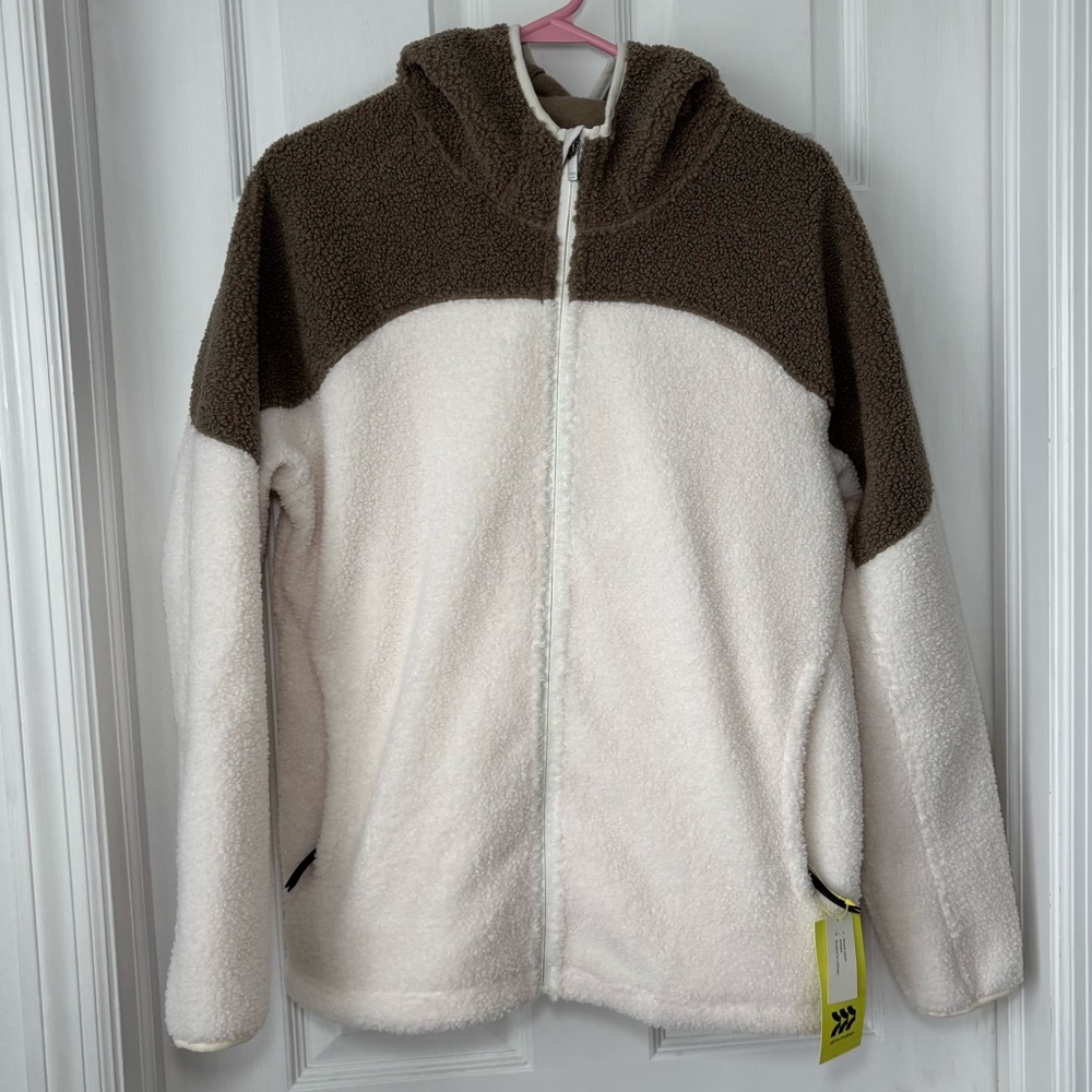 All Motion Brown & White Mens Sherpa Zip Up Jacket